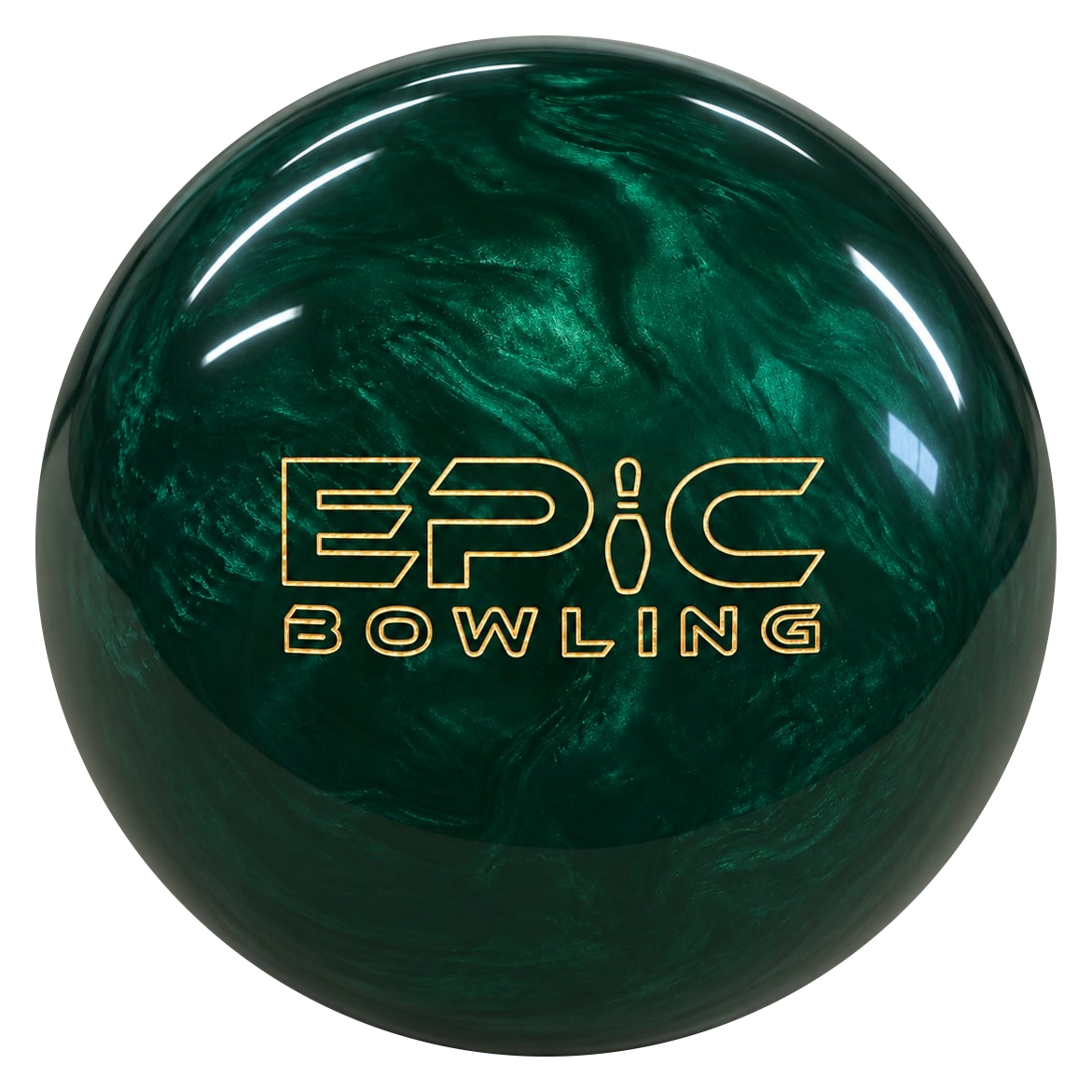 Epic Emerald Be Epic bowling ball in green pearl with gold Epic Bowling logo