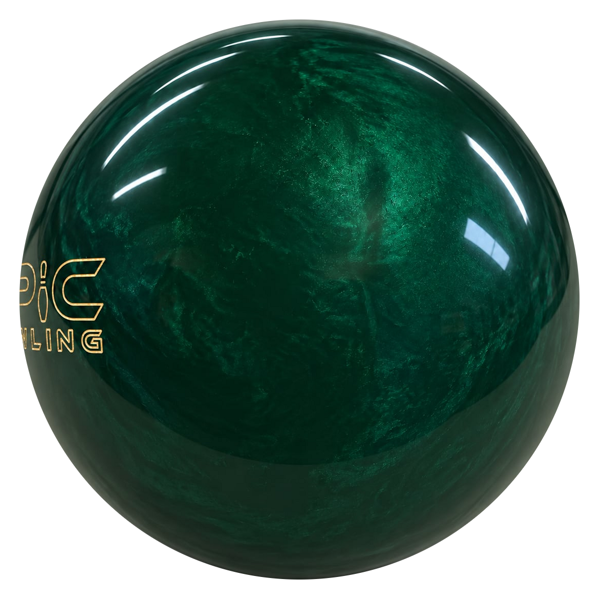Epic Emerald Be Epic bowling ball with the Epic Bowling logo at the left edge