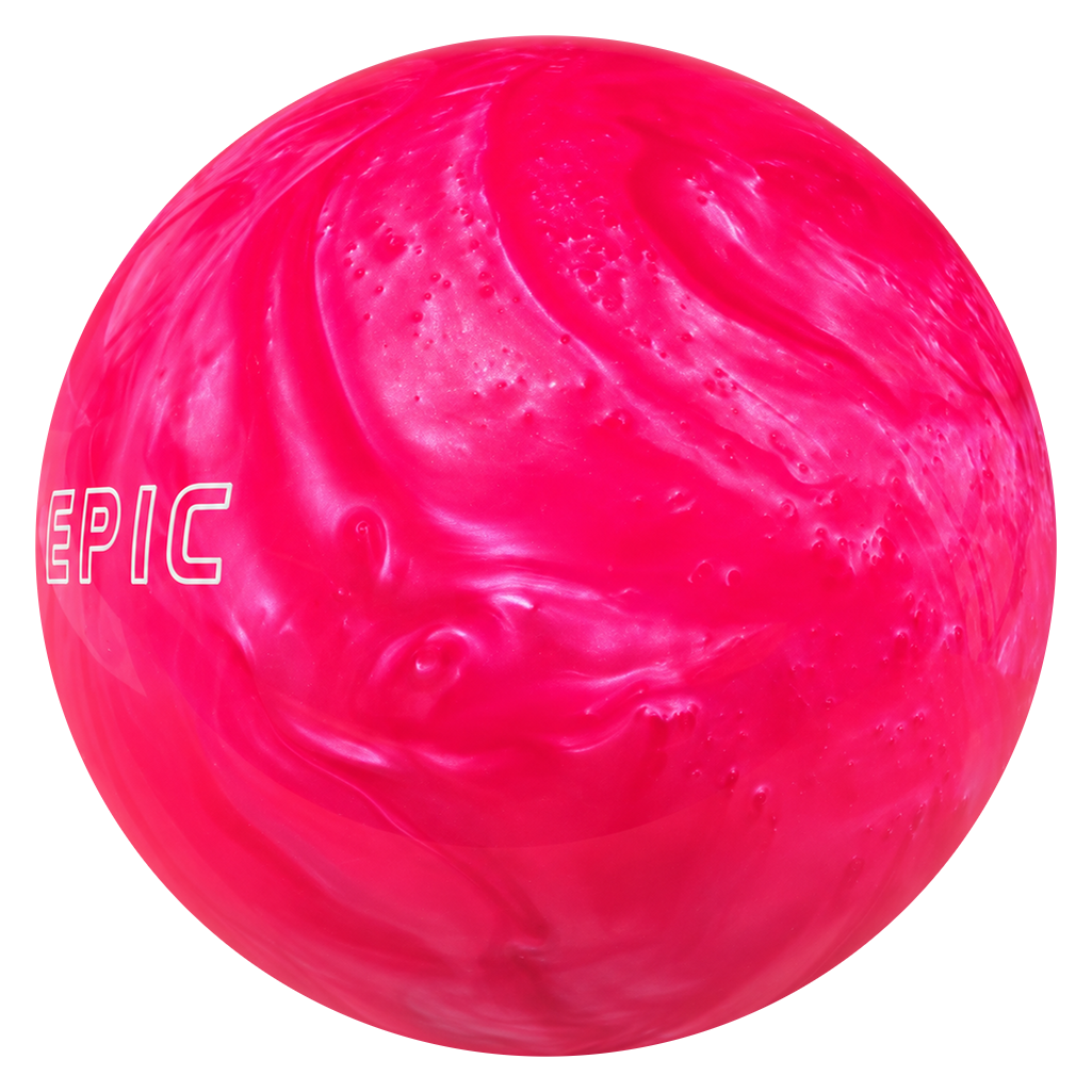 Epic Hot Pink Be Epic bowling ball with the Be Epic logo at the left edge